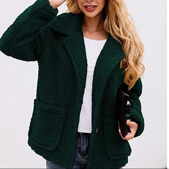 💜DARK BALSAM GREEN TEDDY COAT WOMENS - Picture 2 of 2